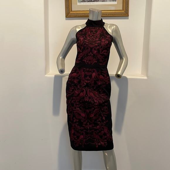 Wolf & Whistle London Halter Sheath Dress Red Jacquard size - Picture 1 of 11